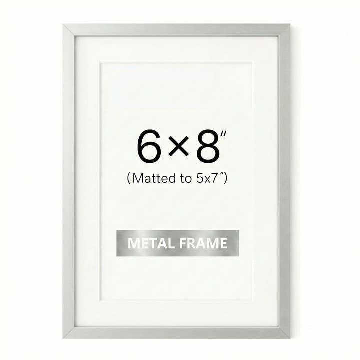 Cadre photo en aluminium brossé 6x8" avec passe-partout 5x7" – Argent pour la vente par La Vie Photo