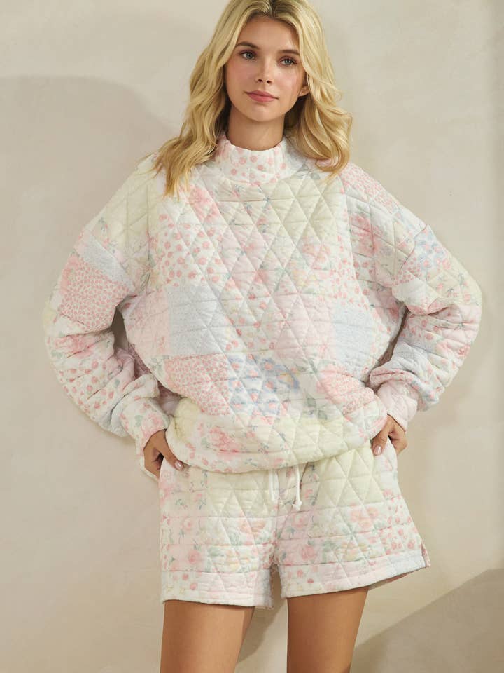 Veveret - Wholesale Lounge Shorts - Women's - Floral textured lounge shorts 10