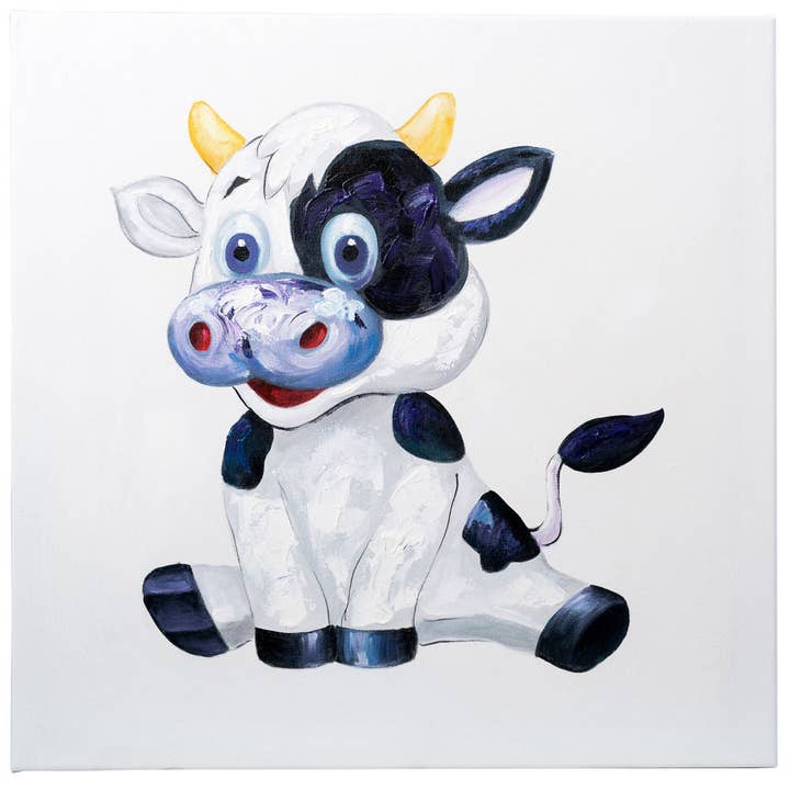Cheerful Cow | Hand Painted Oil on Canvas | 60 x 60cm Framed for wholesale by Fun Animal Art