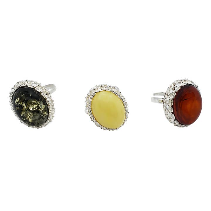 Amberman - Vendita all'ingrosso Anelli cocktail/statement - Anello regolabile in argento sterling con ambra verde