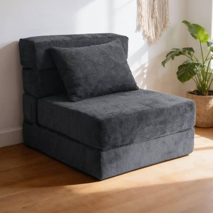 · REDEARTH · Sovesofa uden ben, sammenklappelig gulvsofa, 3-i-1 konvertibel sofa, chaiselong & sovesofa i chenille, gulvsæde med høj densitetsskum og pude, vakuumpakket, ingen montering, mørkegrå for engroshandel hos REDEARTH