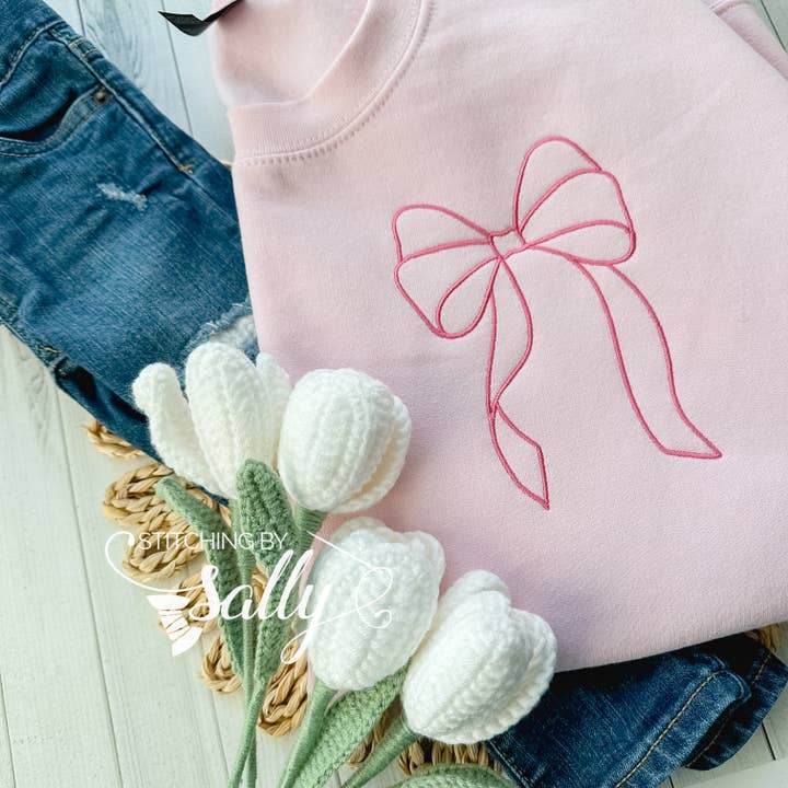 Coquette Bow Embroidered Sweatshirt for wholesale by Stitching by Sally