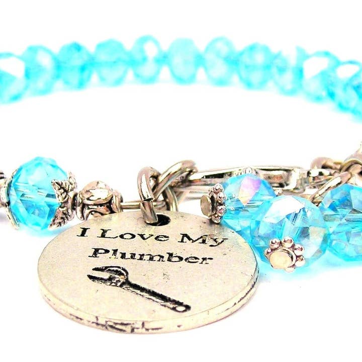 Chubby Chico Charms - Wholesale Charm/Dangle Bracelet - I Love My Plumber With Wrench Splash Of Color Crystal