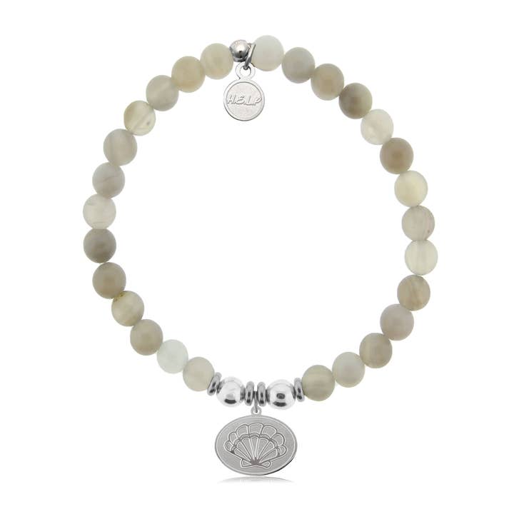 Seashell Charm with Grey Stripe Agate Charity Bracelet for wholesale by H.E.L.P