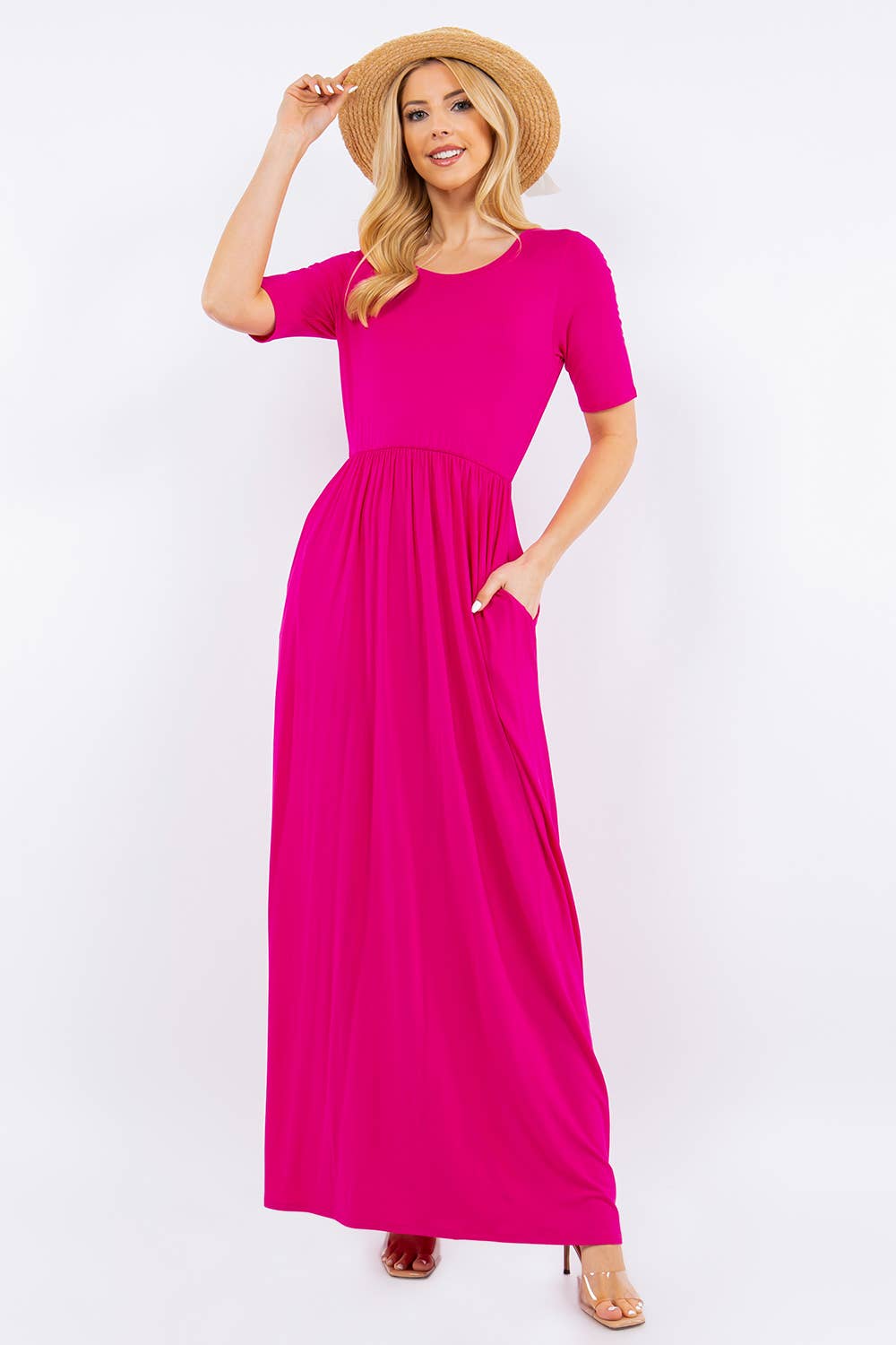 Celeste Clothing - Wholesale Dress - Women's - PLUS SIZE MODEST MAXI DRESS WITH POCKETS -CD23411T-PL45