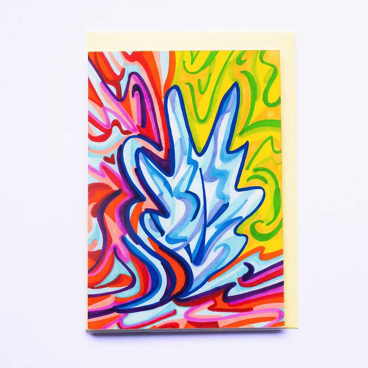 Abstract Blue Oak Leaf Bright Colour | Art Card for wholesale by Lilian G Limited