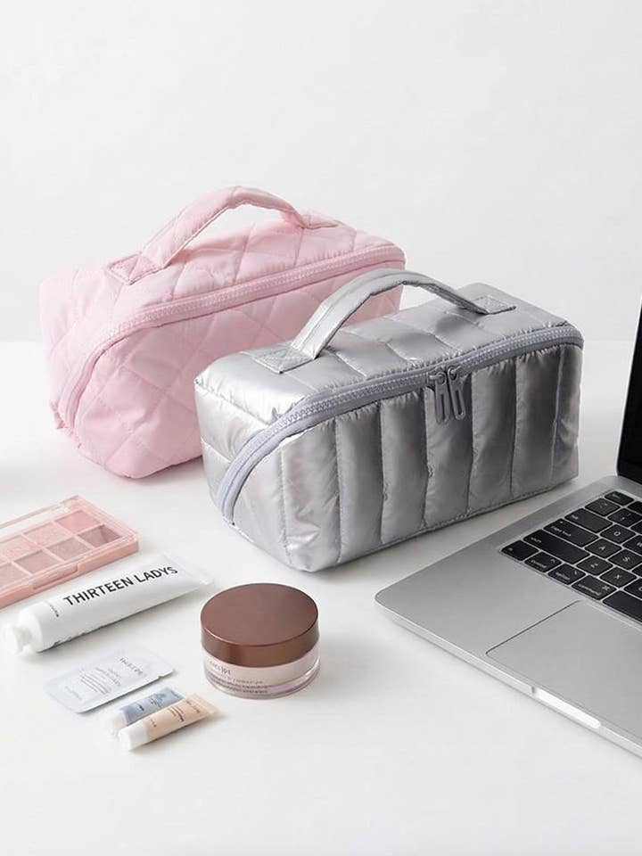 Quilted Puffer Makeup & Toiletry Organizer Bag for wholesale by Juniper Tide