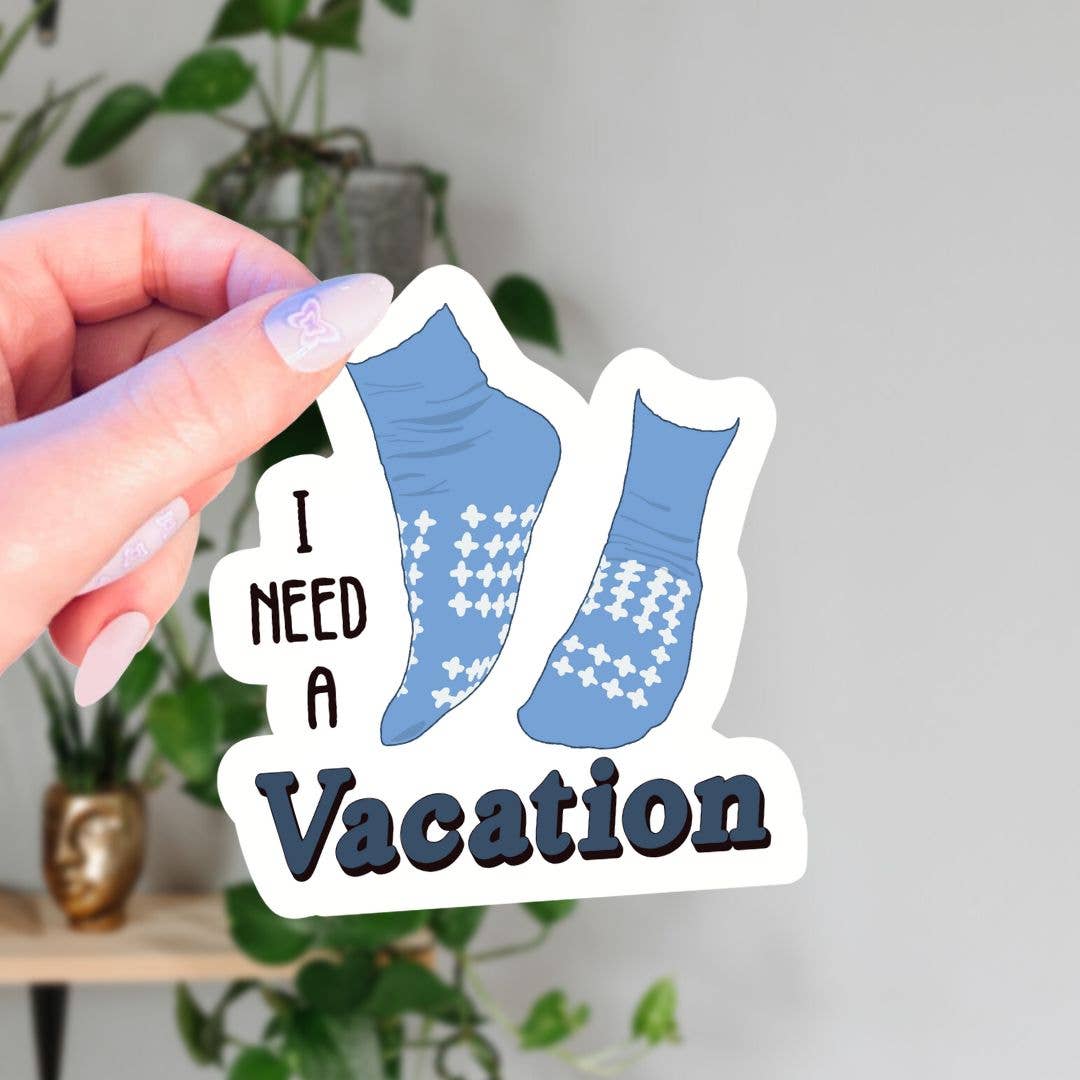 Living Noir - Vente Autocollant - Sticker chaussette antidérapante « I Need A Vacation Psych Ward »