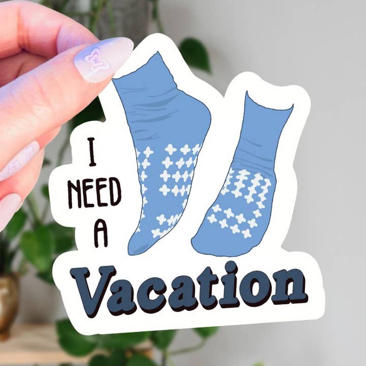 Living Noir - Vente Autocollant - Sticker chaussette antidérapante « I Need A Vacation Psych Ward »0
