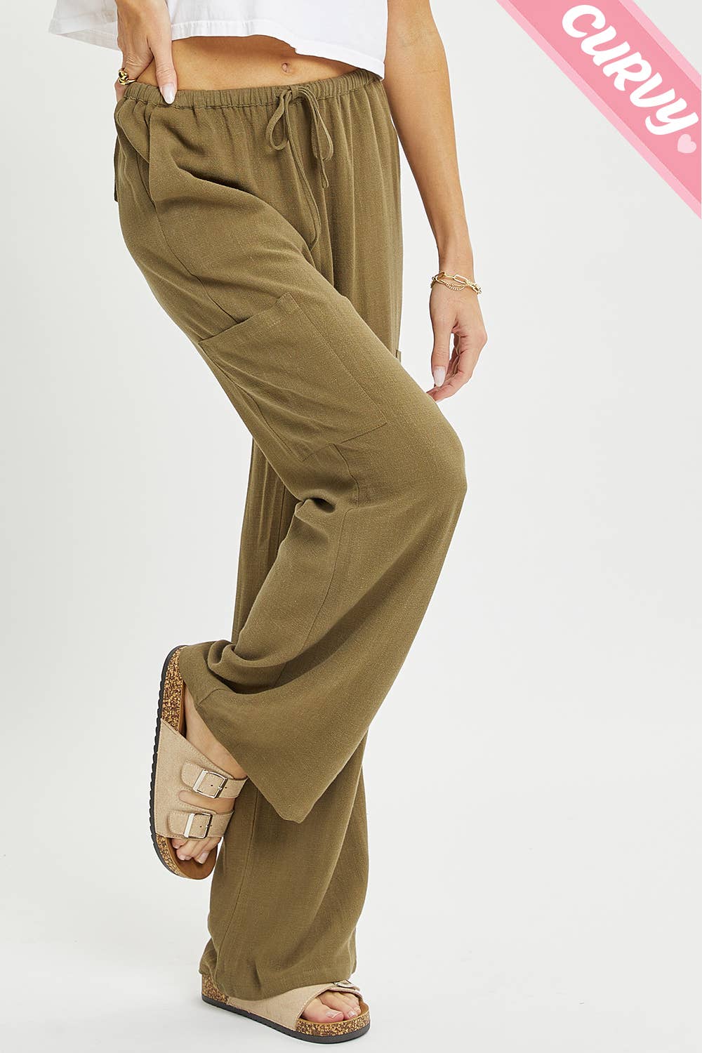 Sweet Lovely by Jen - Wholesale Pants - Women's - PLUS SIZE LINEN- BLEND PULL-ON-PANTS22