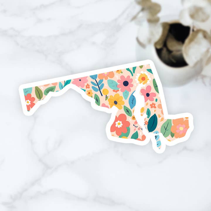 Autocollant en vinyle Springtime Pastel Floral Maryland State pour la vente par West Creek Mercantile