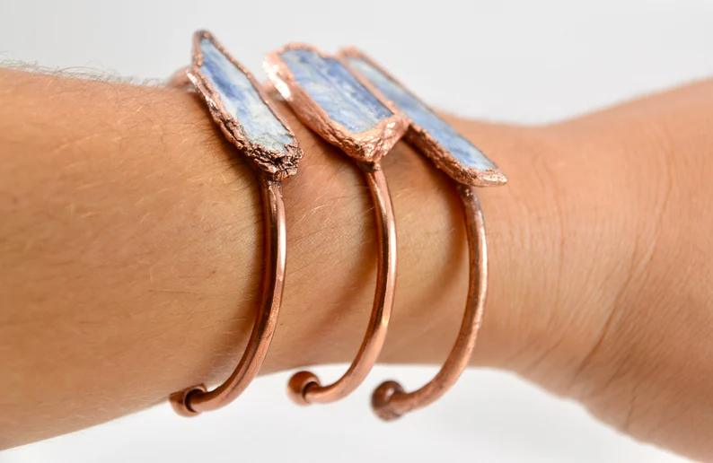 Daddy Daughter Jewelry – wholesale Manschettarmband – Rå blå kyanite koppar armband manschett7