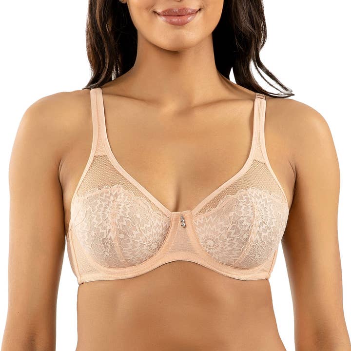 PARFAIT Luxlacy P9002 Pretty Lace And Mesh Full Busted Full Coverage Unlined Non-padded Wired Bra - Cameo Rose for wholesale by PARFAIT