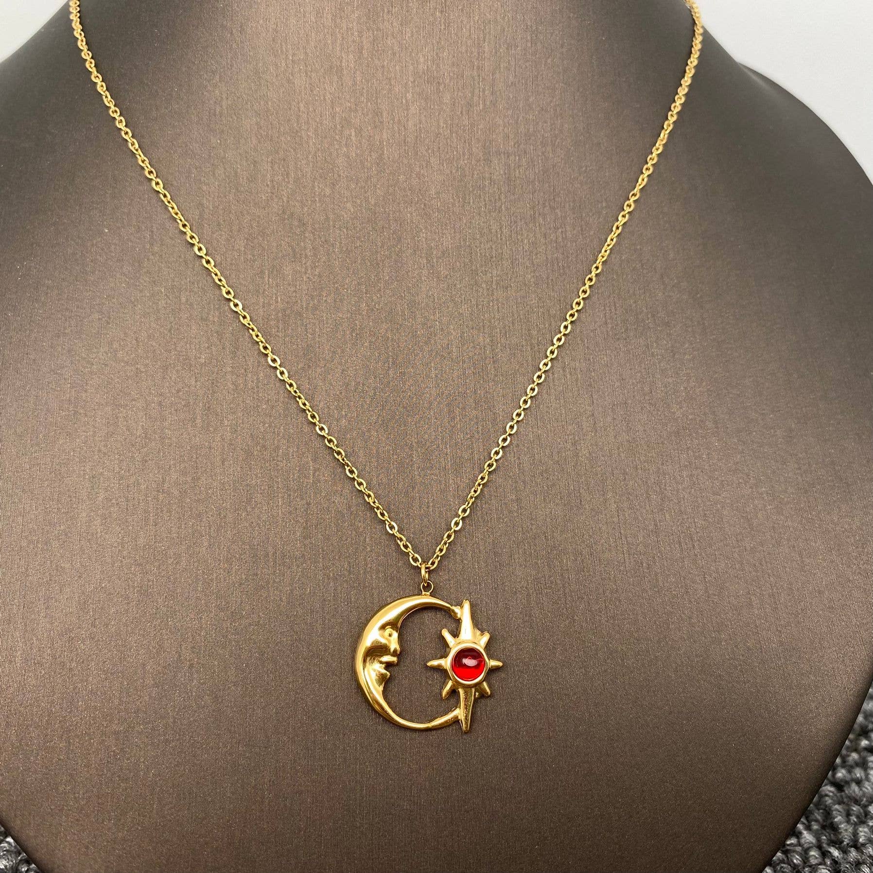 Mio Queena – wholesale Hänge-/berlockhalsband – Ädelsten Star Moon 18K guldpläterad SS halsband - FGS/MS1