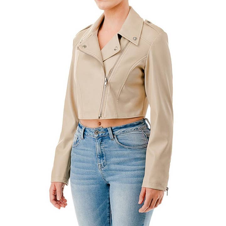 Paperdoll - Wholesale Jacket - Women's - MICRO CROP PU LONG SLEEVE BIKER JACKET1