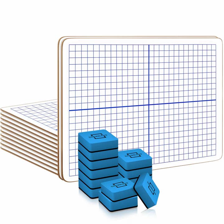 Paquet de 12 tableaux blancs XY Graph 9 x 12 po avec gommes pour la vente par Scribbledo