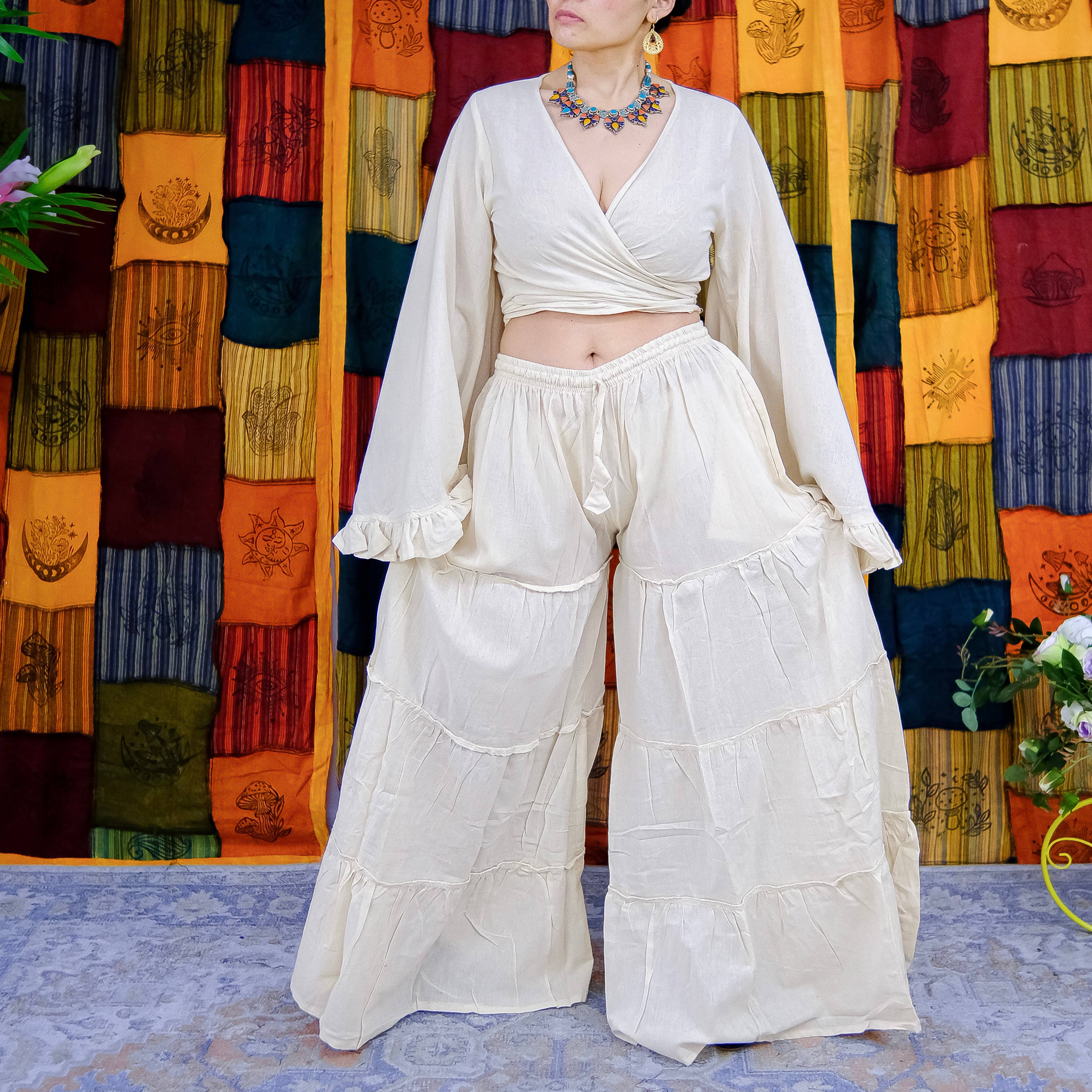 Karma Nepal Crafts - Wholesale Top & Pant Set (NOT Loungewear) - Women's - Cotton Flowy Tiered Pant with Ruffle Sleeve Set13