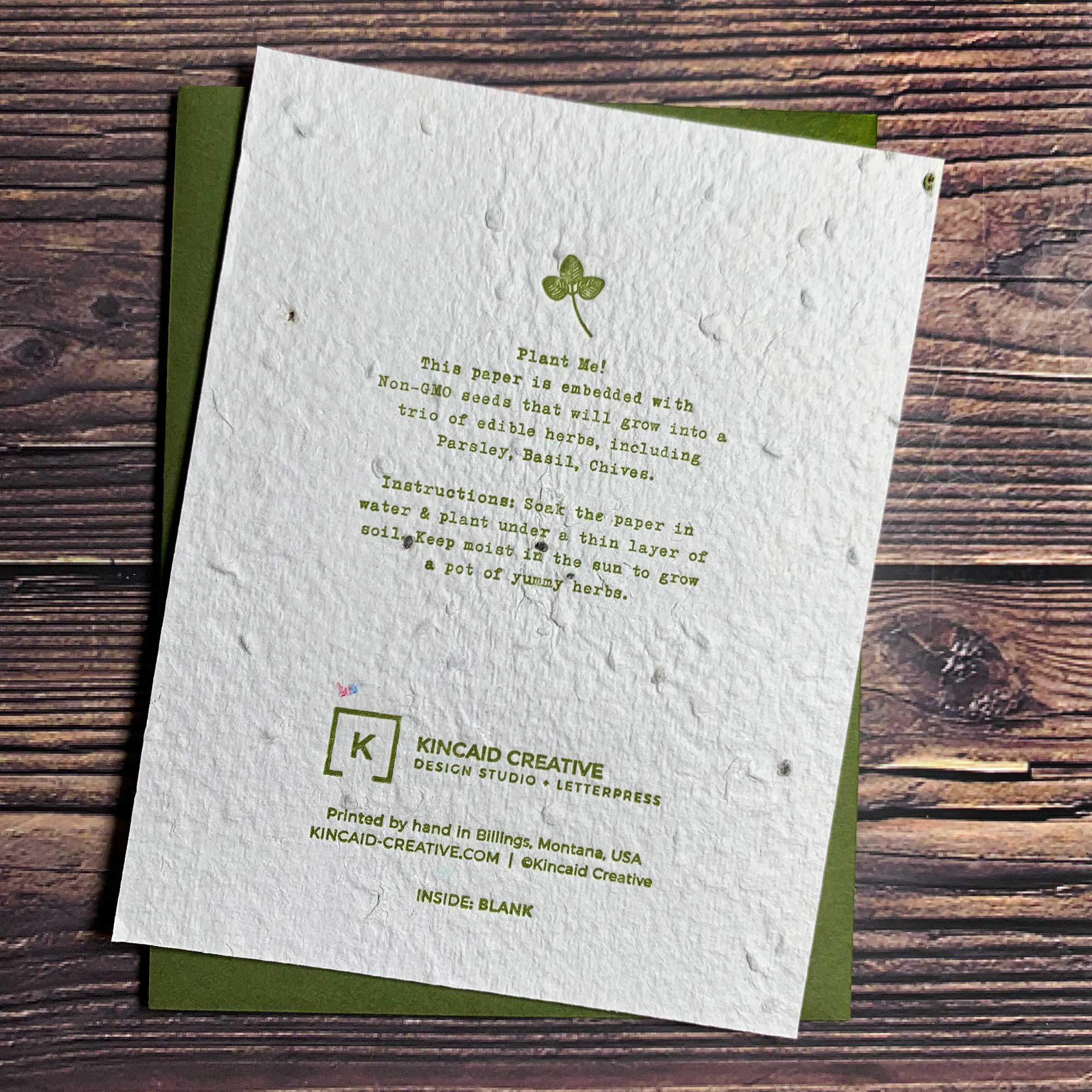 Kincaid Creative - Wholesale Everyday Greeting Card - Plantable Letterpress Card. Seed Paper. Organic Gardener.2