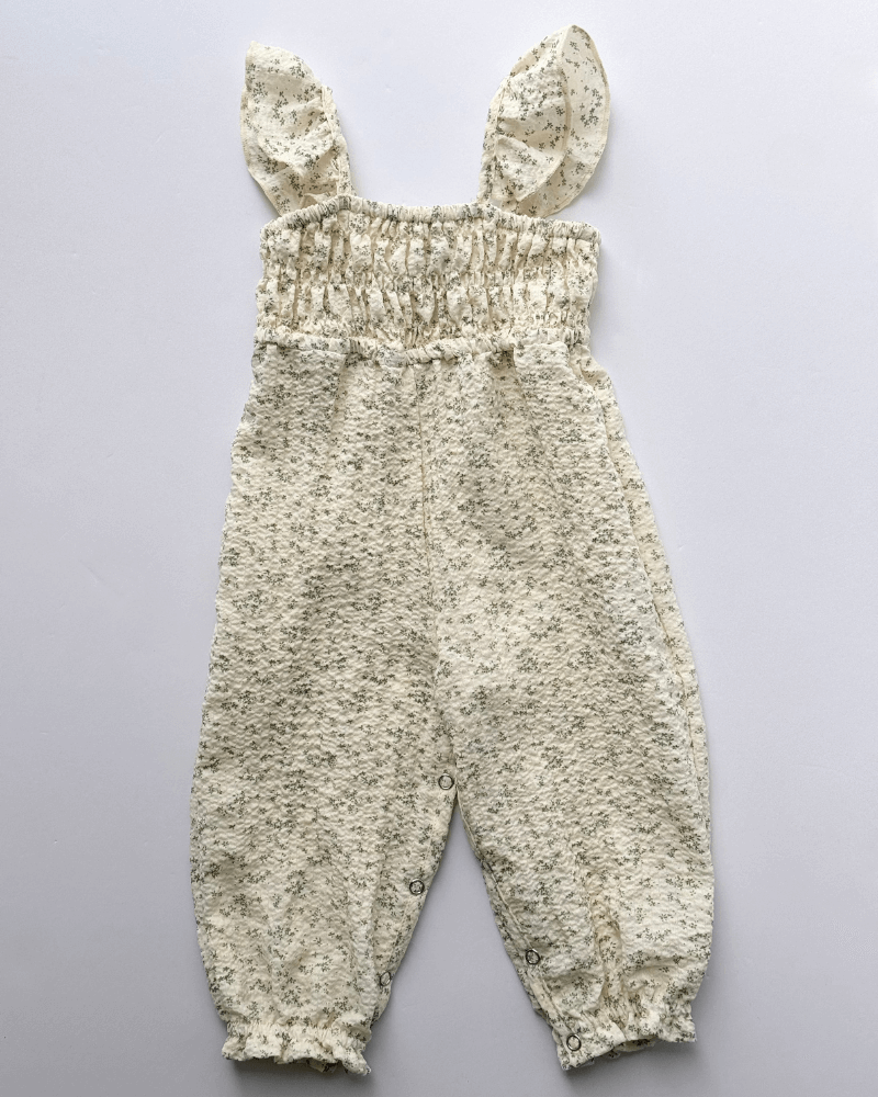 Bailey's Blossoms - Wholesale Jumpsuit - Kids - Paisley Smocked Ruffle Jumpsuit - White with Green Leaves2