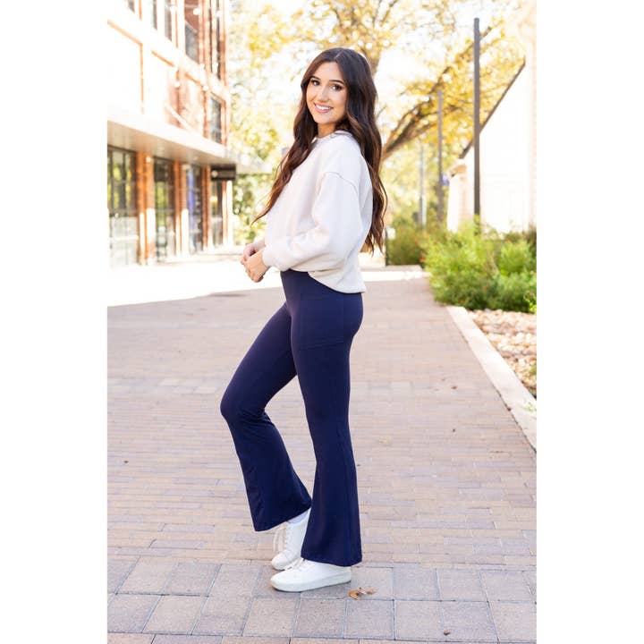 The Mila - NAVY Bootcut Leggings with Pockets for wholesale by Julia Rose Wholesale