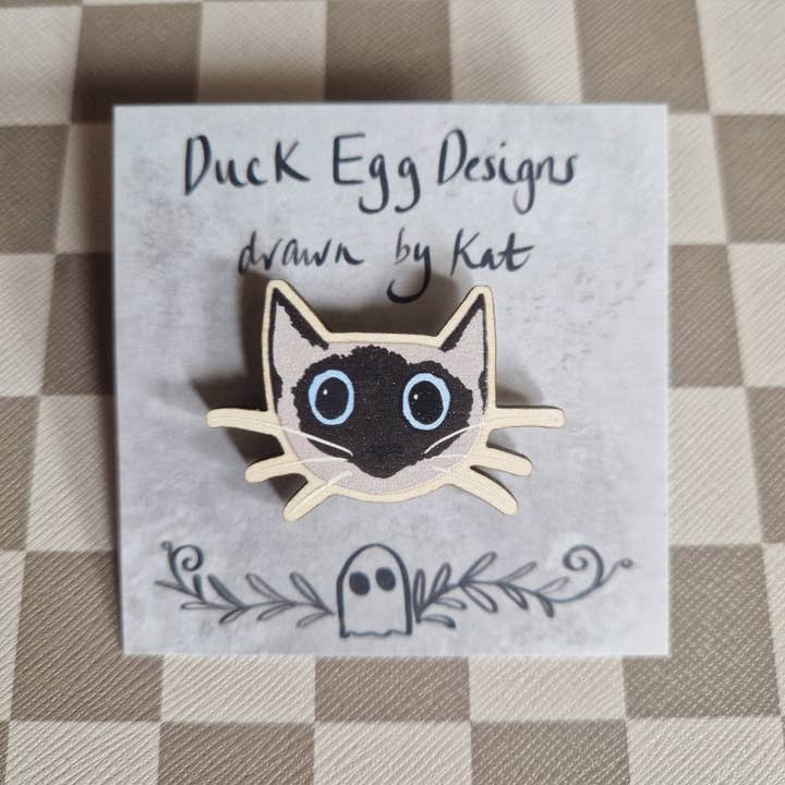 Siamese Cat Pin Badge for wholesale by Duck Egg Designs