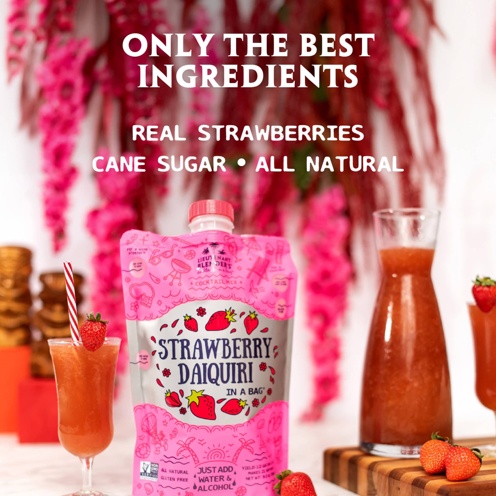 Lieutenant Blender's Cocktail Mixes - Wholesale Cocktail Mix/Syrup - Strawberry Daiquiri in a Bag Cocktail/Mocktail Slushie Mixer4