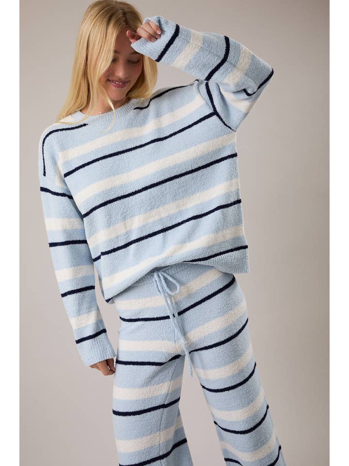 LE LIS - Vente Ensemble de vêtements d'intérieur – femme - Haut en tricot à rayures à manches longues avec pantalon en tricot à jambes larges21