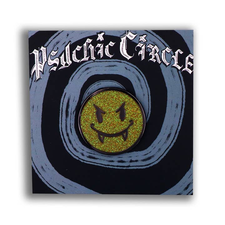 Psychic circle oddities - Wholesale Lapel Pin/Button - Vampire smiley face - glitter hard enamel pin!