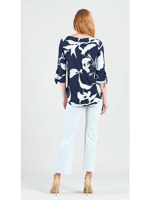 Navy White TU331P2 - Tie Cuff Curved Hem Tunic - Abstract Branch for wholesale on Faire