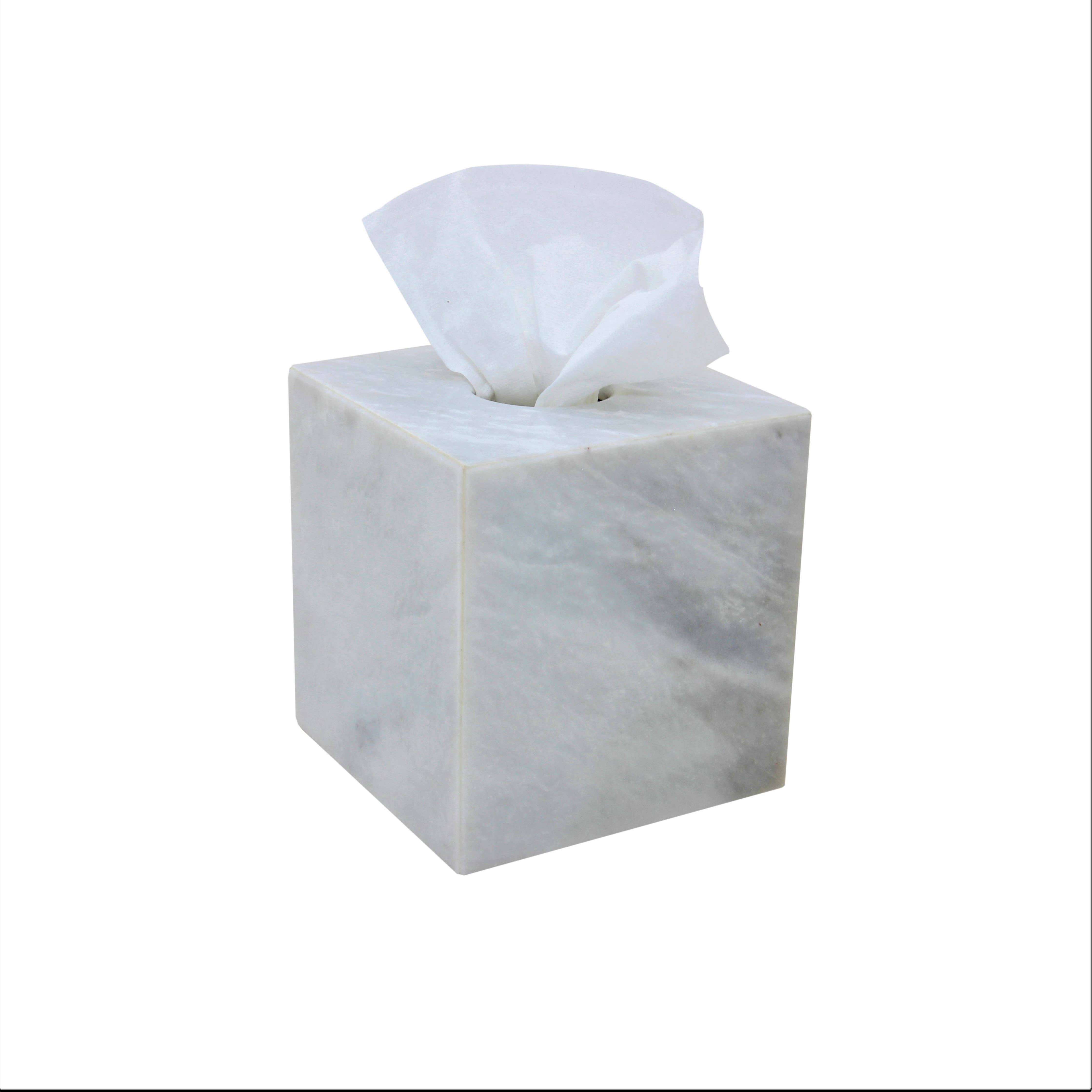Marble Crafter - Wholesale Tissue Box - Eris Collection Pearl White Marble Honed Finish Tissue Box