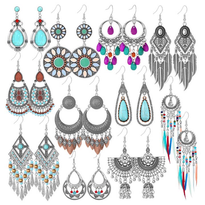 Bohemian Vintage Floral Tassel Earrings for Women for wholesale by Halcyon Outfitters®