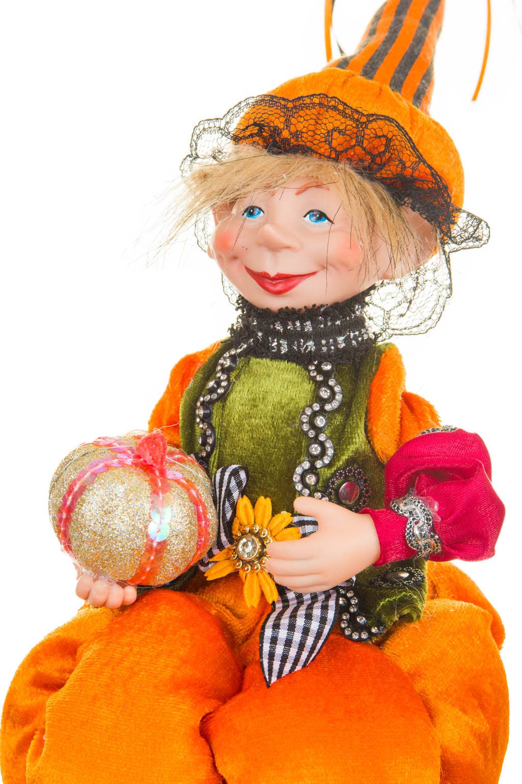 Starlight Collection - Wholesale Decorative Figurine - Orange/Green Elf Girl Doll with Pumpkin Hat