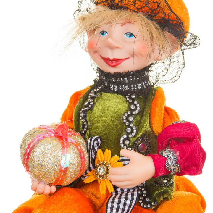Starlight Collection - Wholesale Decorative Figurine - Orange/Green Elf Girl Doll with Pumpkin Hat0