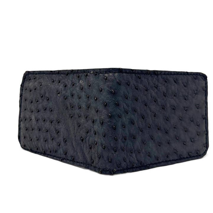 Portefeuille en cuir fait main | À deux volets | Quill Ostrich Black pour la vente par Jack Foster Leather