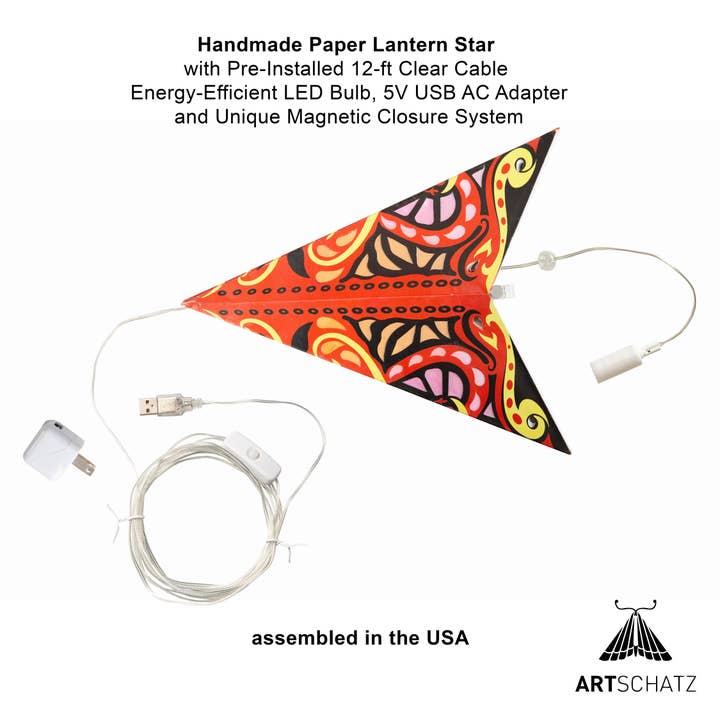 Artschatz LLC - Wholesale Paper Lantern/Lamp - Gaea 5 Point 24" Orange / Brown Paper Star Lantern Light