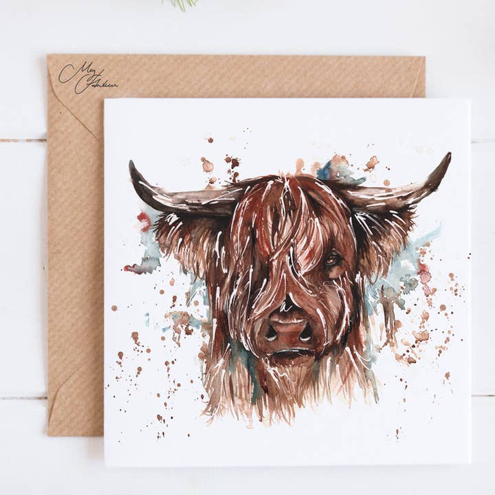 Meg Hawkins Art - Wholesale Everyday Greeting Card - Highland Cow Design Greeting Card0