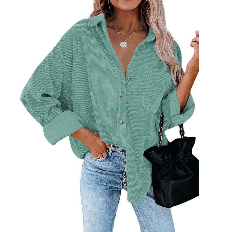 Lovesoft - Wholesale Button Down Shirt - Women's - Women's Solid Color Loose Casual Corduroy Shirt9