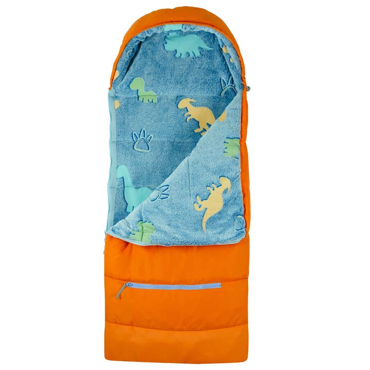 Mimish - Wholesale Sleeping Bag - Kids - Sleep-N-Pack: Packable Sleeping Bag, Little Kid 3-6 yrs - Tangelo/Glow-In-The-Dark Dinosaurs1
