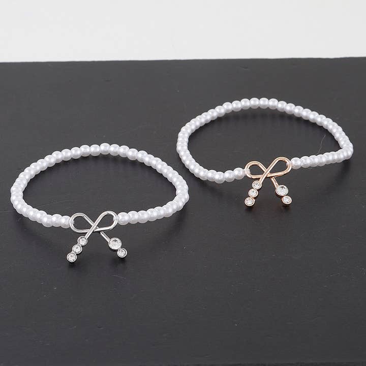 Brazalete de perlas con cierre de strass en forma de lazo para venta al por mayor de 3AM BY H&D ACCESSORIES