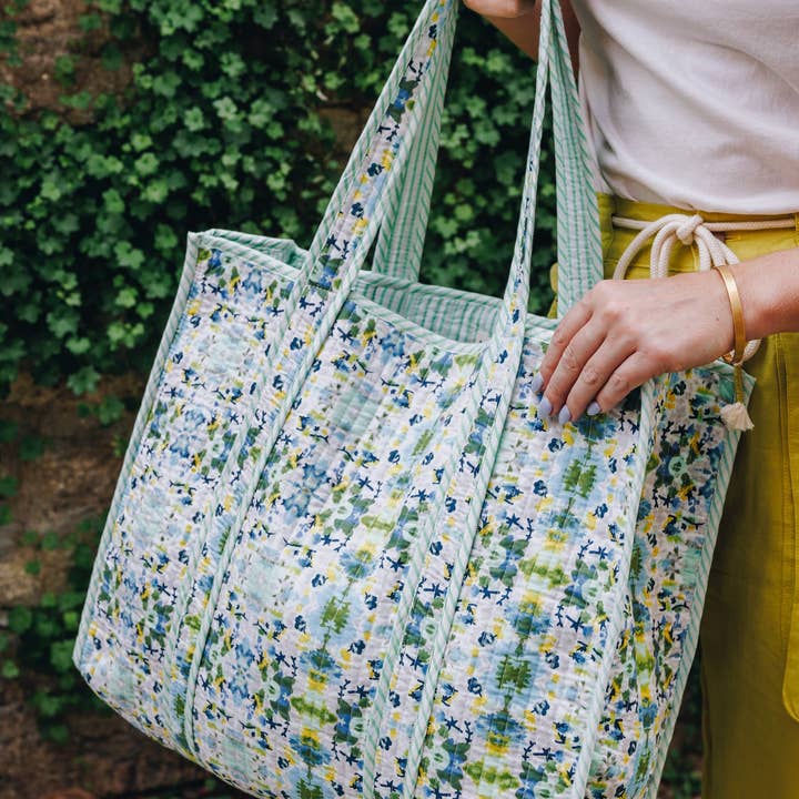 Folklore Couture - Wholesale Grocery/Shopping Bag - Large Tote Bags | Handmade Quilted Tote | Aqua Tie Dye4