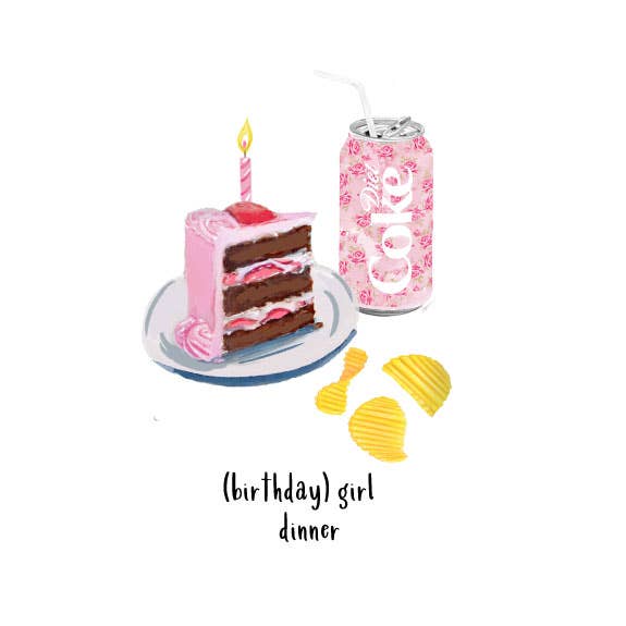 Rebecca Illustrated - Wholesale Birthday Card - BIRTHDAY GIRL DINNER - Note CardÂ