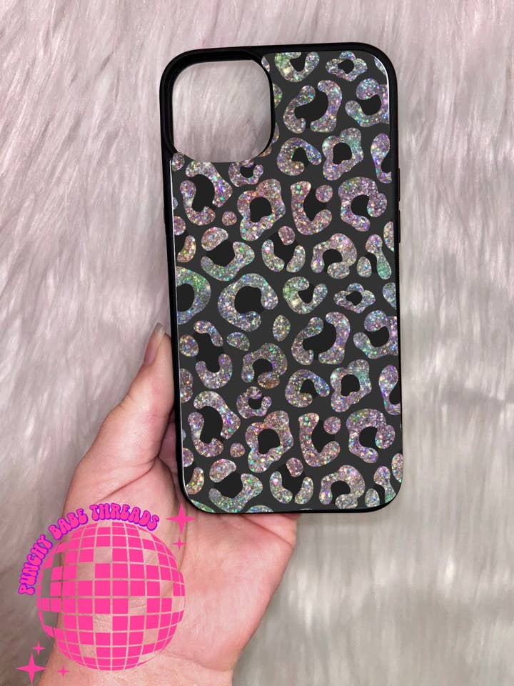 Glitter Black Leopard Phone Case for wholesale by Punchy Babe Threads