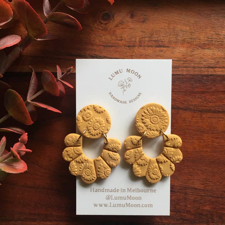 Lumu Moon Handmade Designs - Wholesale Stud/post earrings - Sunflower Basic Frill Floral Earrings4