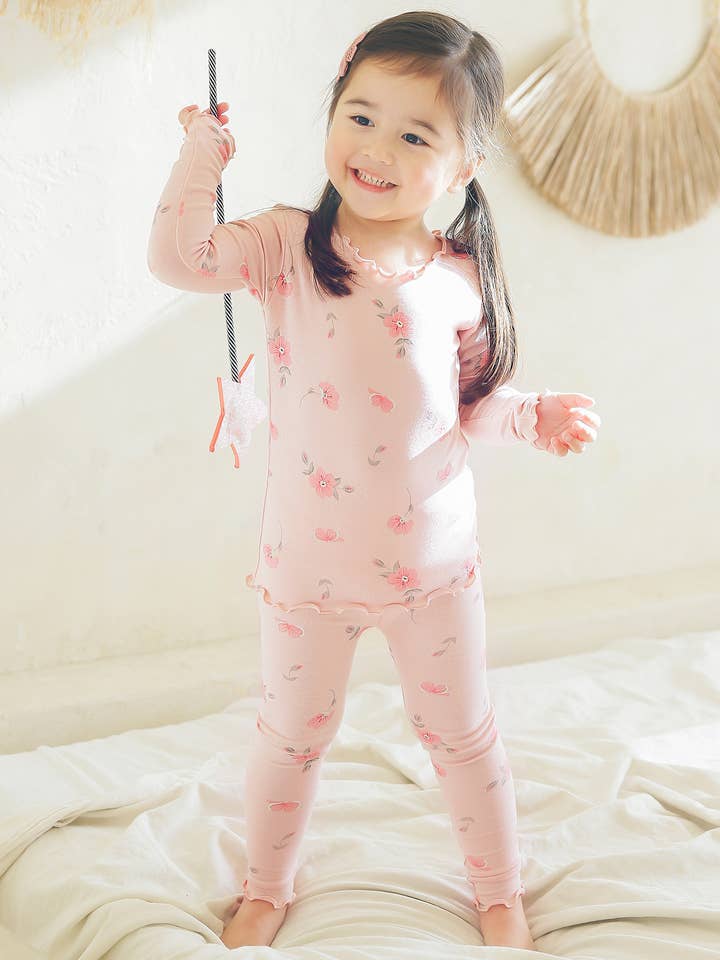 Light Pink Shirring Modal Romantic Rose Long Sleeve PJs-C for wholesale on Faire0