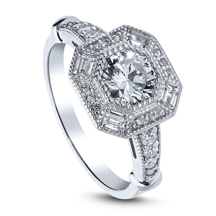 BERRICLE Verlovingsring van sterling zilver met halo en milgrain CZ voor wholesale door BERRICLE