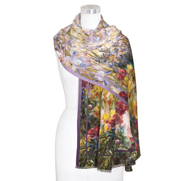RainCaper - Wholesale Scarf - Women's - Fine Art Silk Blend Shawl Tiffany Peonies & Iris