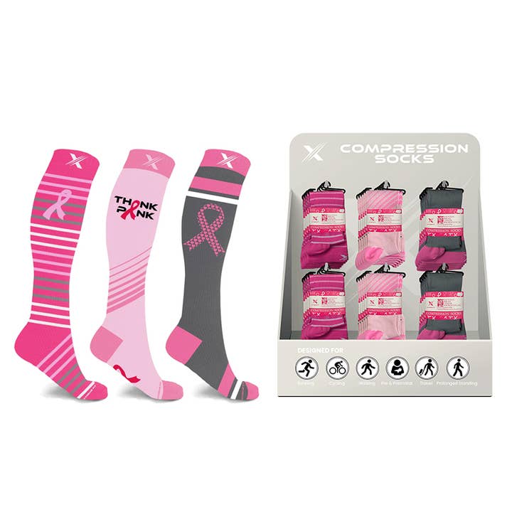 The American Gift Company (TAGCO) - Wholesale Socks - Unisex - BREAST CANCER AWARENESS SOCKS WITH FREE DISPLAY (24-PAIRS)