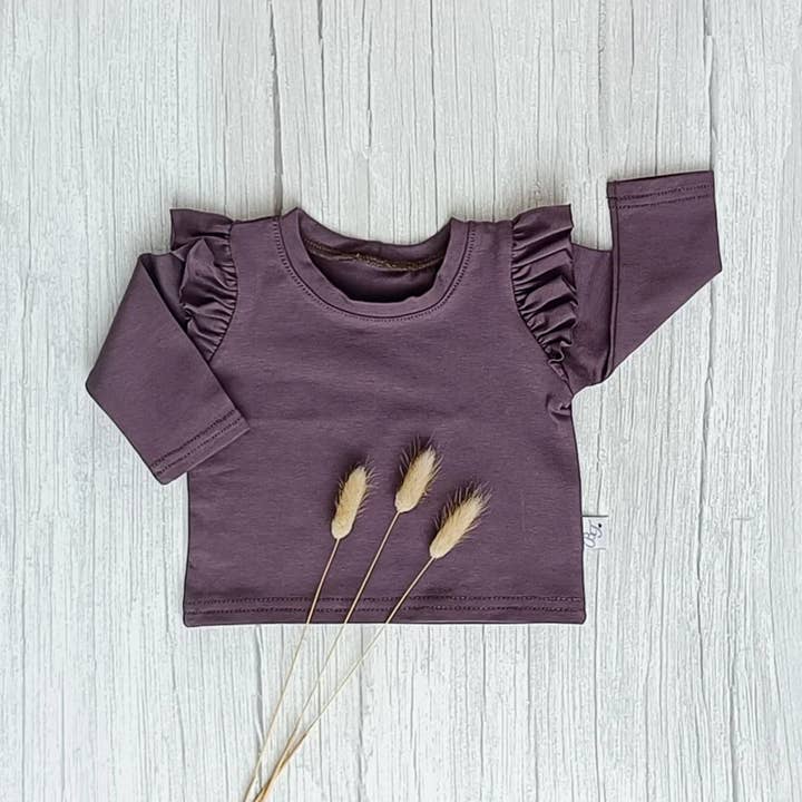 Blouse à manches longues à volants Dusty Paars pour la vente par ByTasha