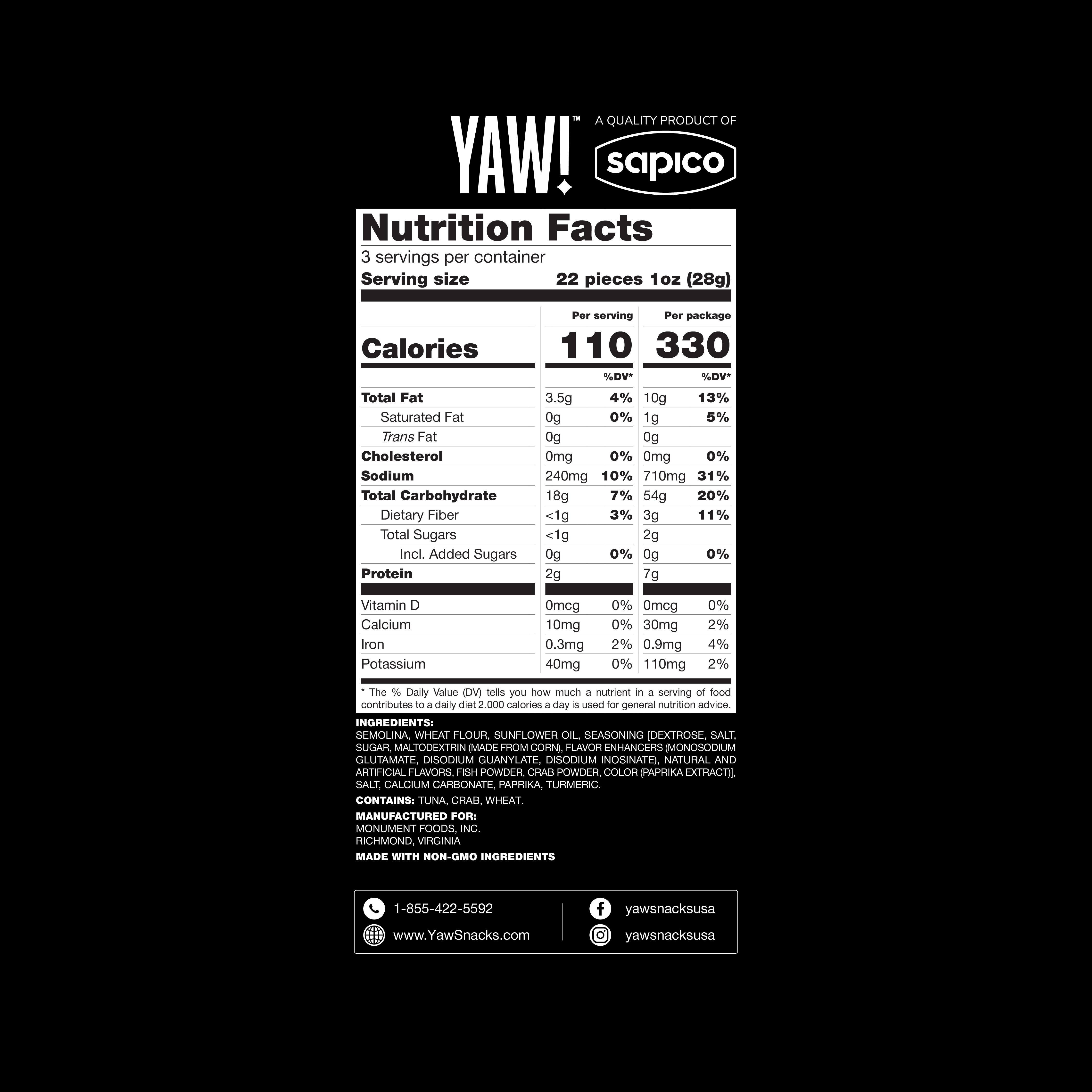 YAW snacks - Wholesale Puffed Snack - YAW! Crab Flavored Baked Baguette Bites Snack 3oz3