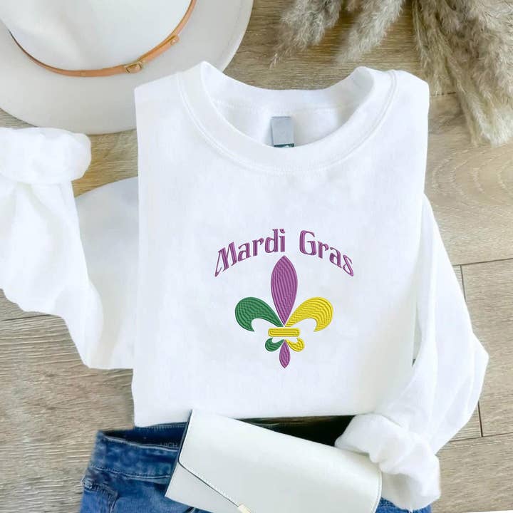 Mardi Gras Embroidered Sweatshirt, Fleur De Lis Festival Tee for wholesale by ClevorFit
